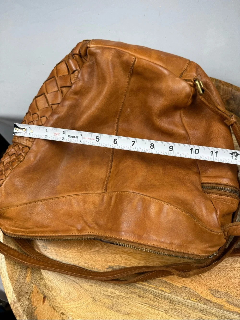 Woven Leather Mini Backpack - Tan